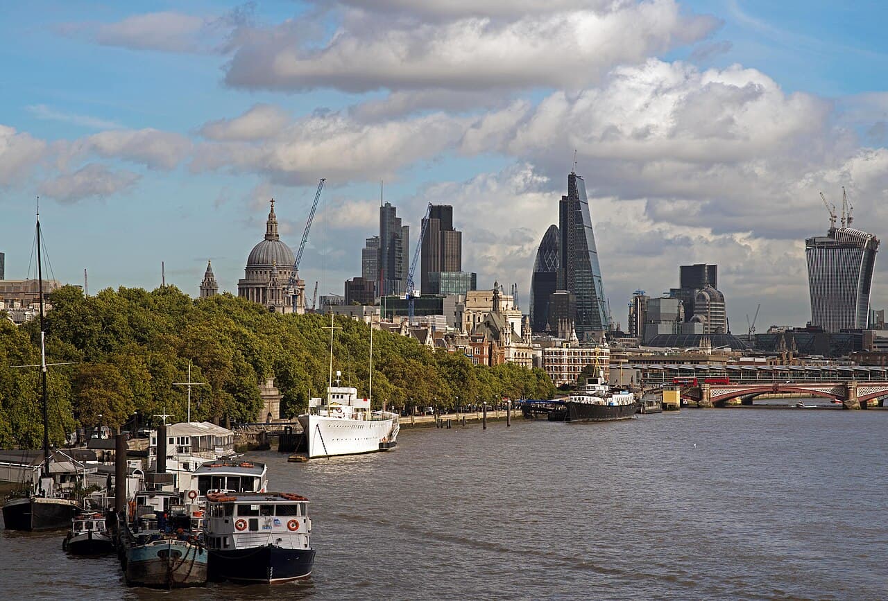 London skyline from the Thames, with St Paul’s Cathedral and the City beyond